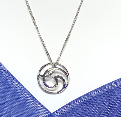 Diamond necklace white gold round open fancy swirl