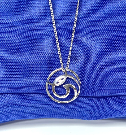 Diamond necklace white gold round open fancy swirl