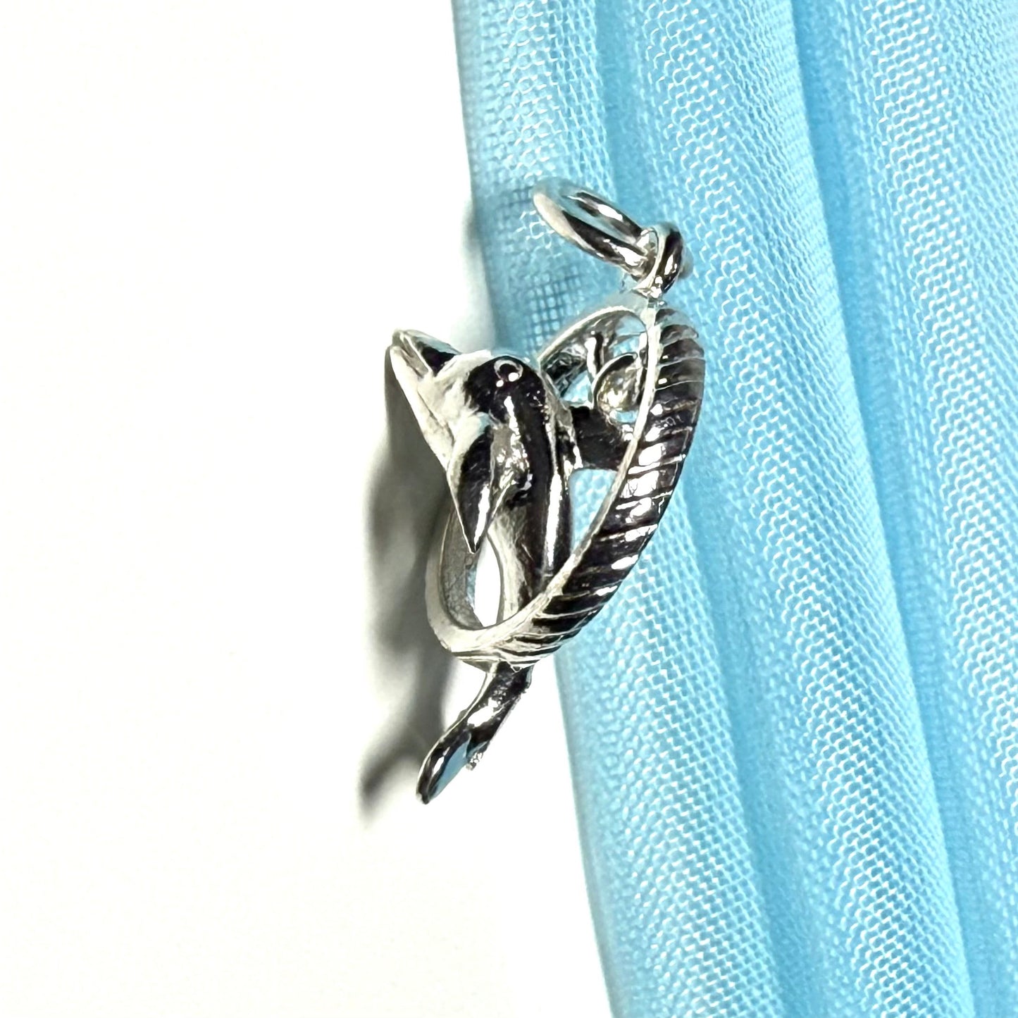 Dolphin Performing Though Hoop Sterling Silver Charm