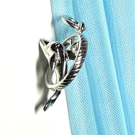Dolphin Performing Though Hoop Sterling Silver Charm