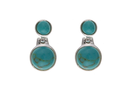 Double Blue Round Sterling Silver Turquoise Drop Earrings