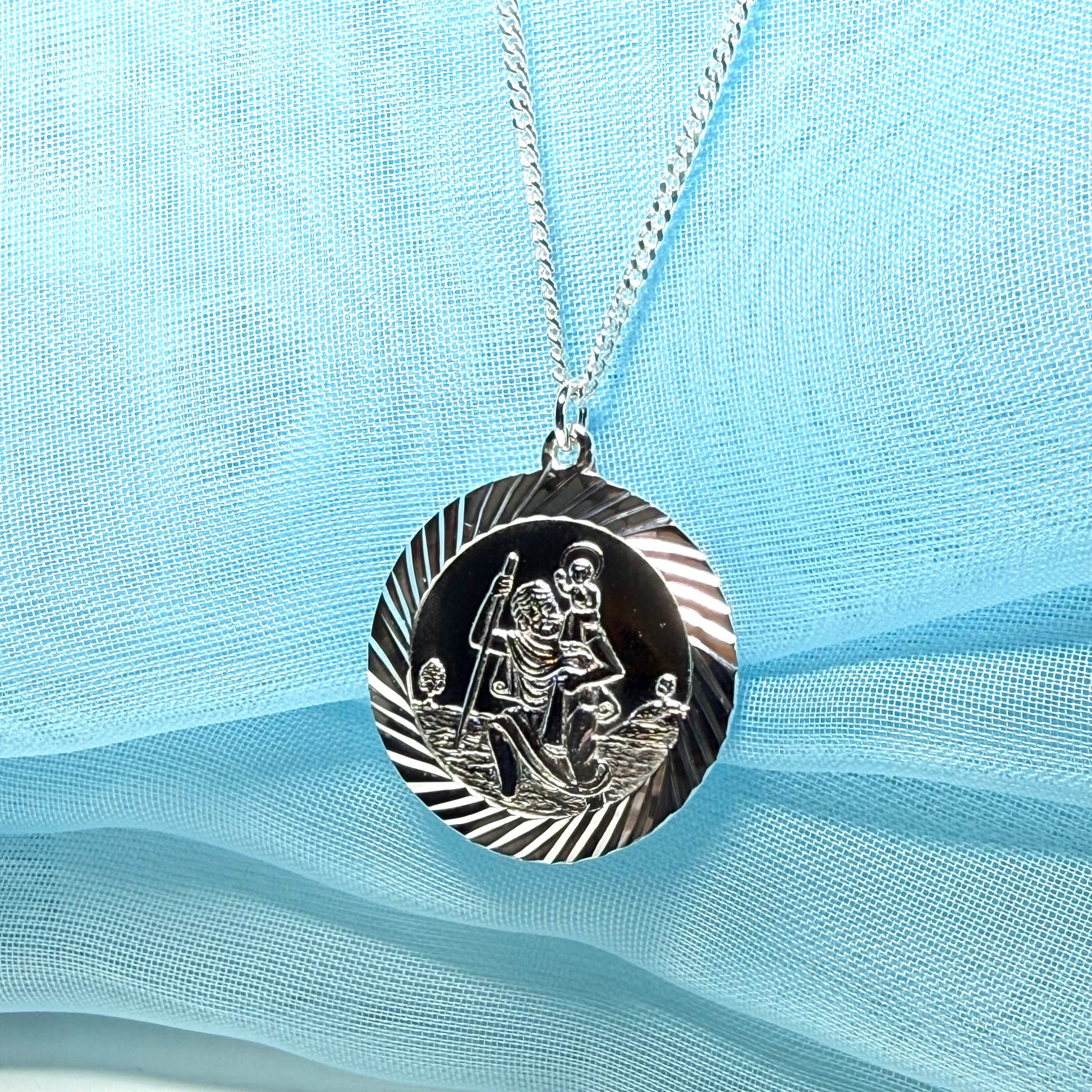 Double Sided Sterling Silver Double Sided St. Christopher Including Chain