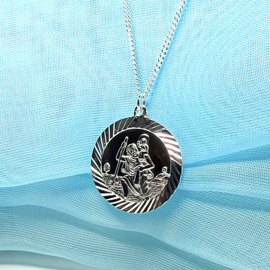 Double Sided Sterling Silver Double Sided St. Christopher Including Chain
