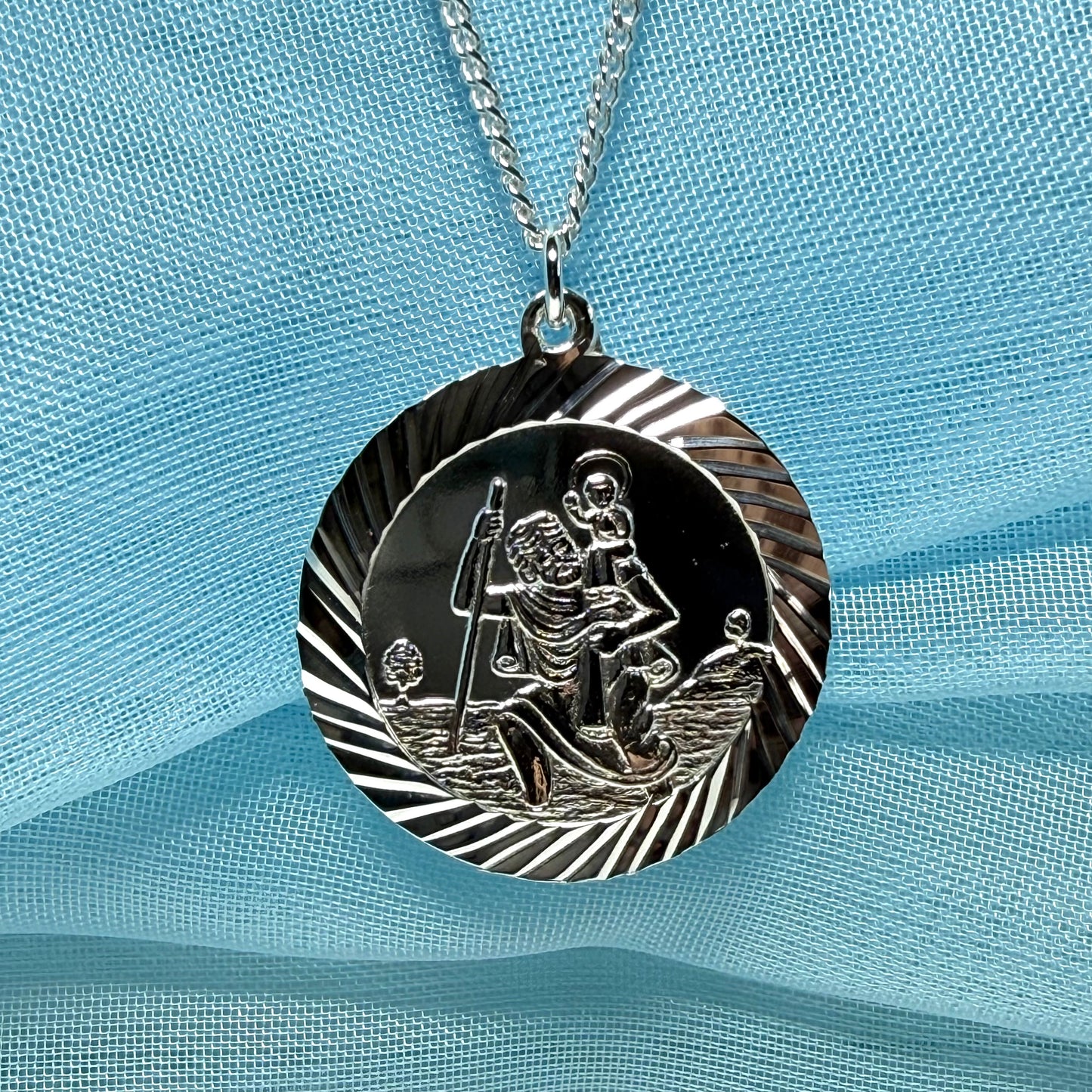 Double Sided Sterling Silver Double Sided St. Christopher Including Chain