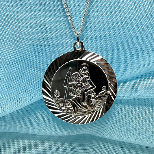 Double Sided Sterling Silver Double Sided St. Christopher Including Chain