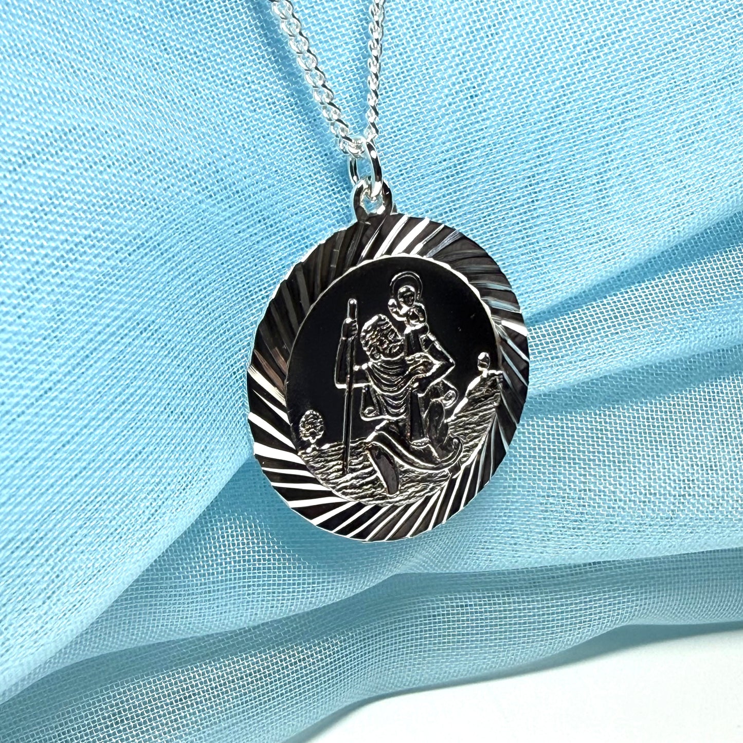 Double Sided Sterling Silver Double Sided St. Christopher Including Chain