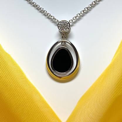 Double oval black onyx sterling silver necklace