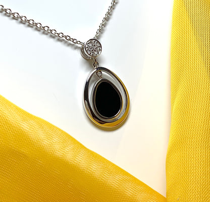 Double oval black onyx sterling silver necklace