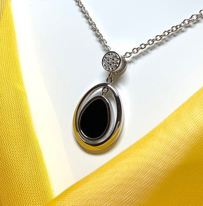 Double oval black onyx sterling silver necklace