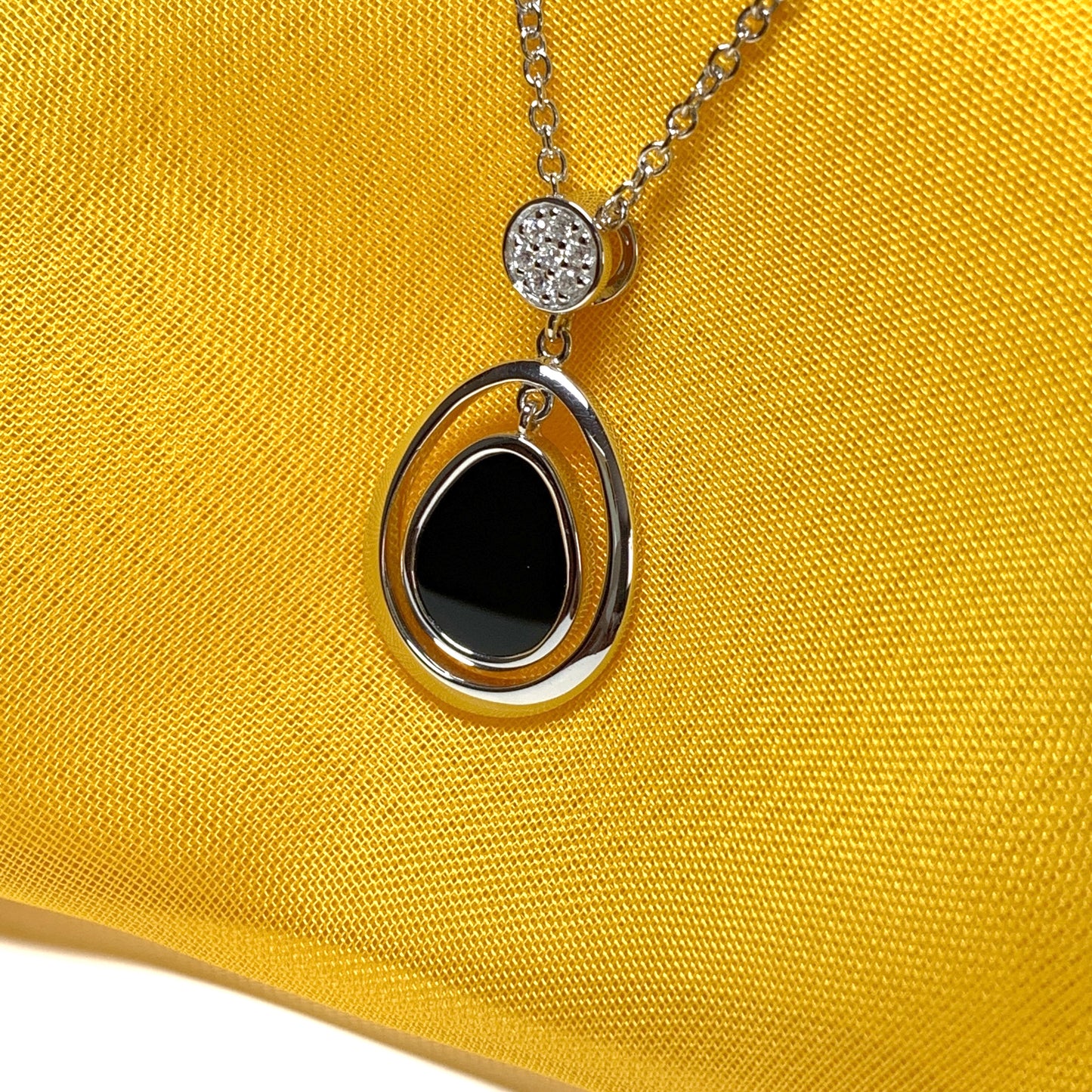 Double oval black onyx sterling silver necklace