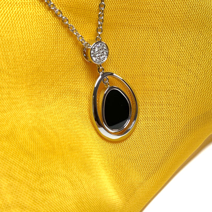 Double oval black onyx sterling silver necklace