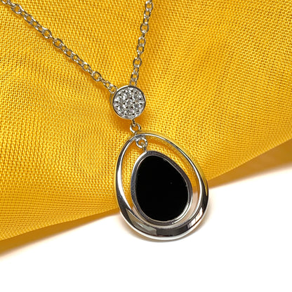 Double oval black onyx sterling silver necklace