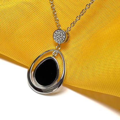 Double oval black onyx sterling silver necklace