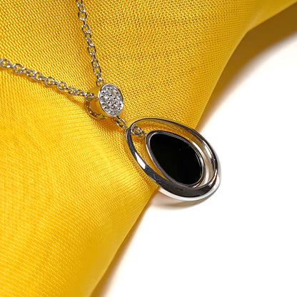 Double oval black onyx sterling silver necklace