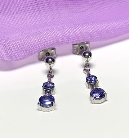 Double real tanzanite white gold earrings drop