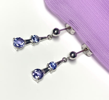 Double real tanzanite white gold earrings drop