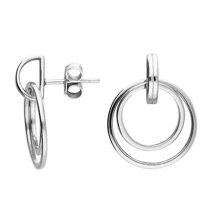 Double round shaped sterling silver drop earrings