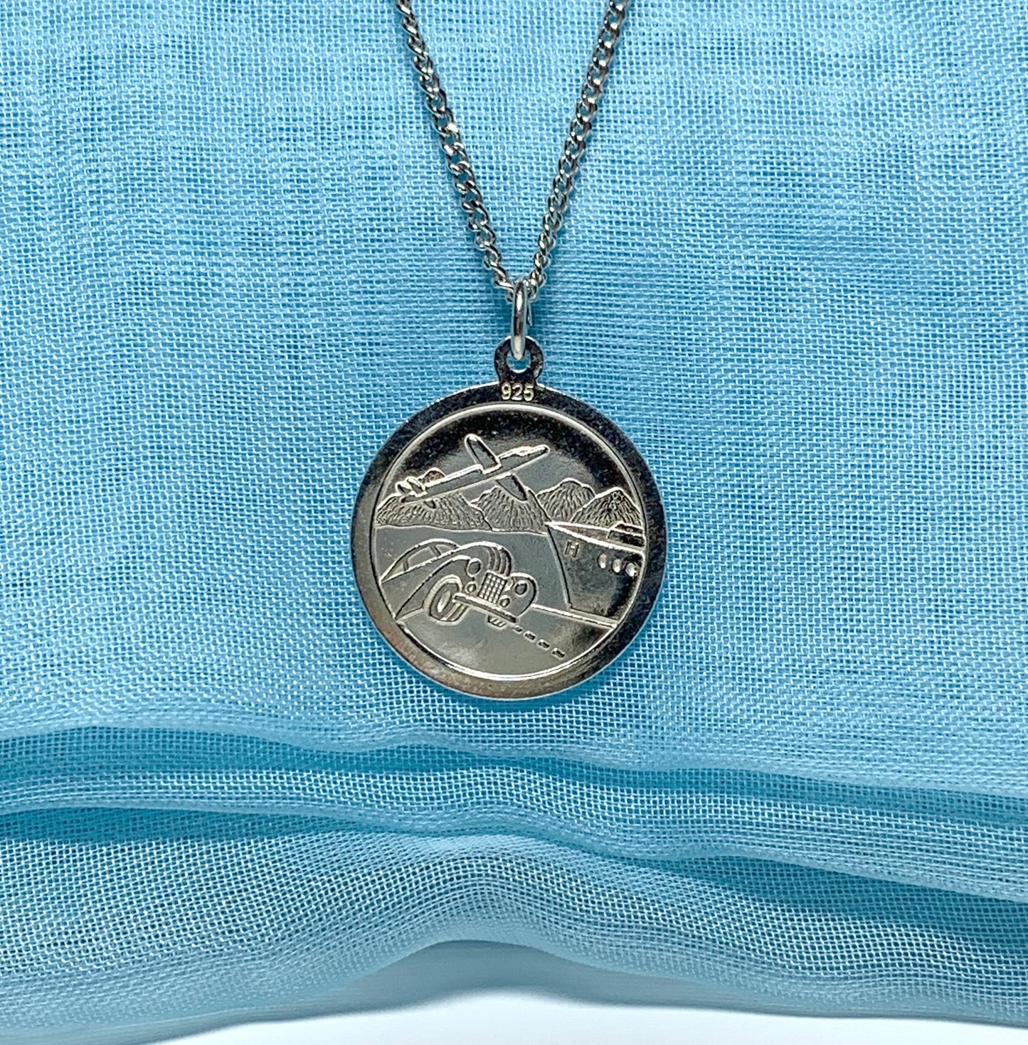 Double sided round solid St. Christopher necklace pendant including chain