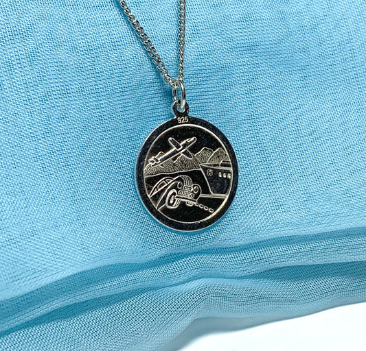 Double sided round solid St. Christopher necklace pendant including chain