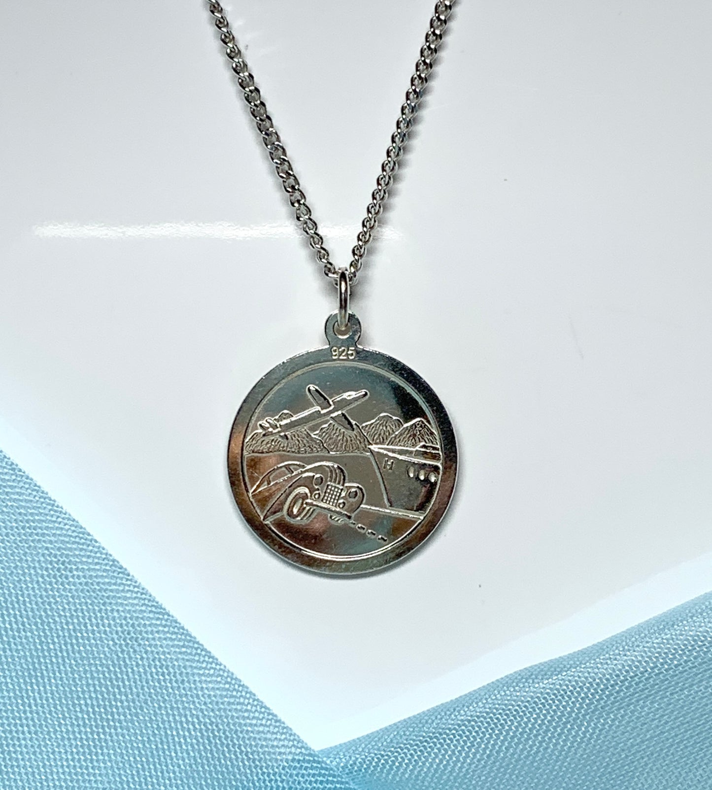 Double sided round solid St. Christopher necklace pendant including chain