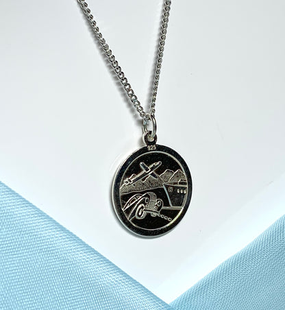 Double sided round solid St. Christopher necklace pendant including chain