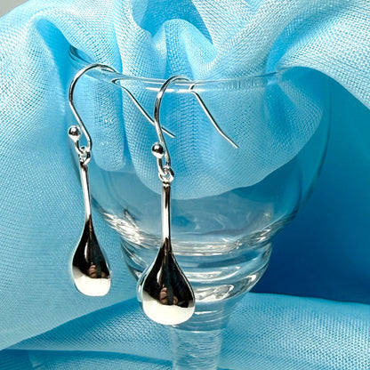 Drop earrings sterling silver pear shaped highly polished plain