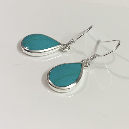 Sterling silver turquoise pear cut drop earrings