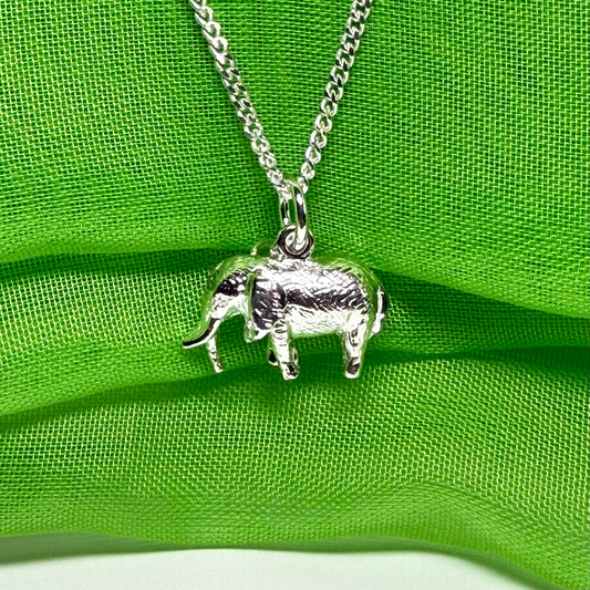 Elephant Charm Solid Sterling Silver Necklace Pendant