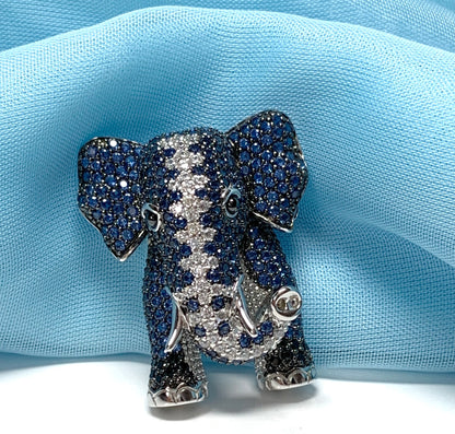 Elephant blue and white cubic zirconia fancy sparkling brooch