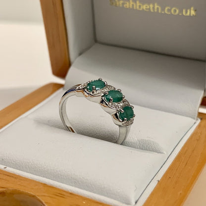 Emerald And Diamond Sterling Silver Green Dress Ring