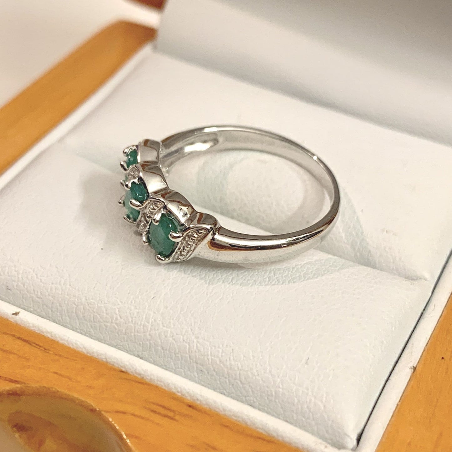 Emerald And Diamond Sterling Silver Green Dress Ring