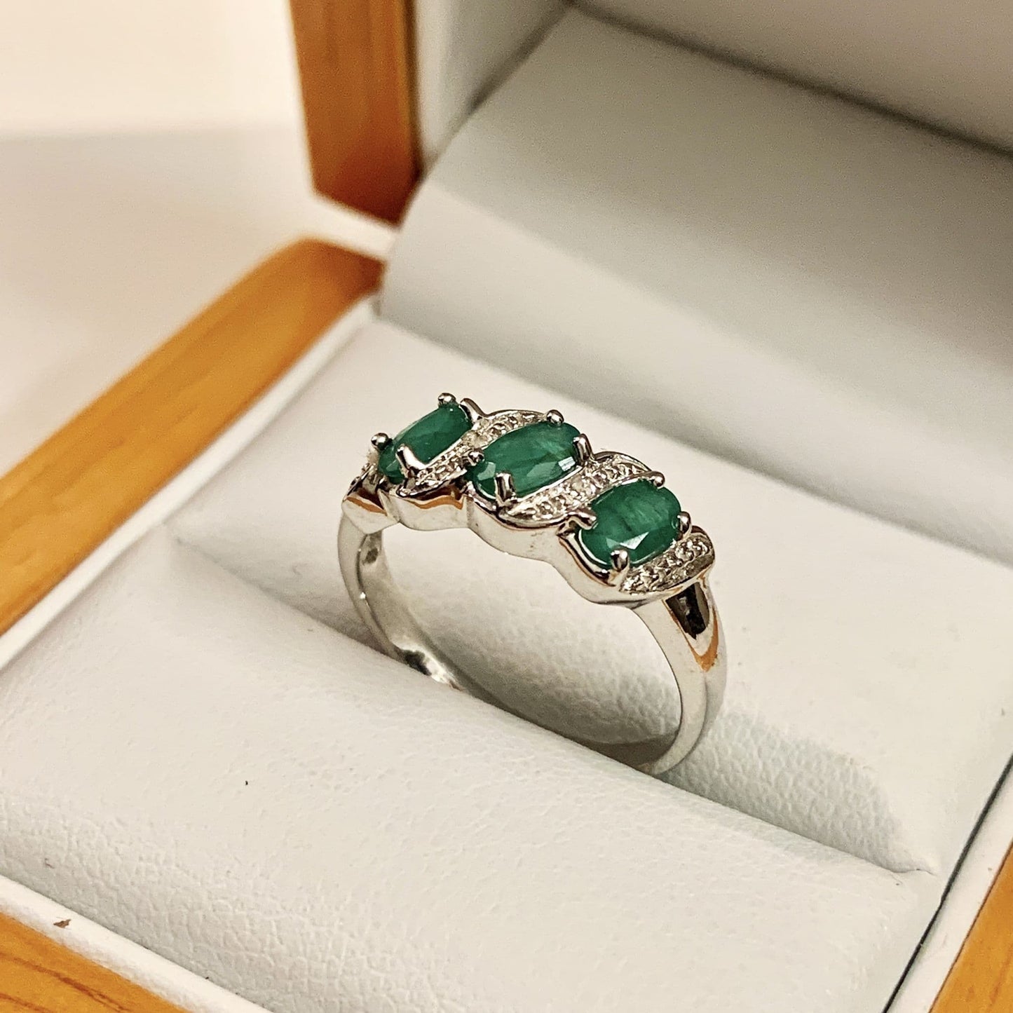 Emerald And Diamond Sterling Silver Green Dress Ring
