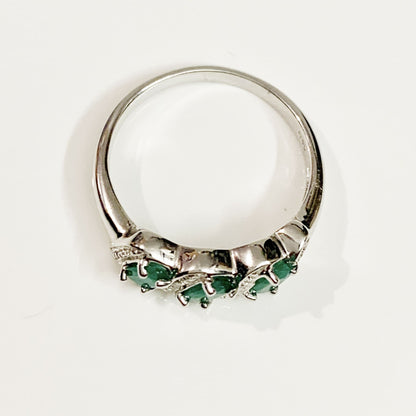 Emerald And Diamond Sterling Silver Green Dress Ring