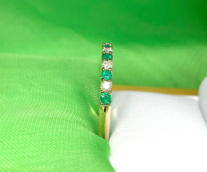 Real emerald and diamond yellow gold eternity ring