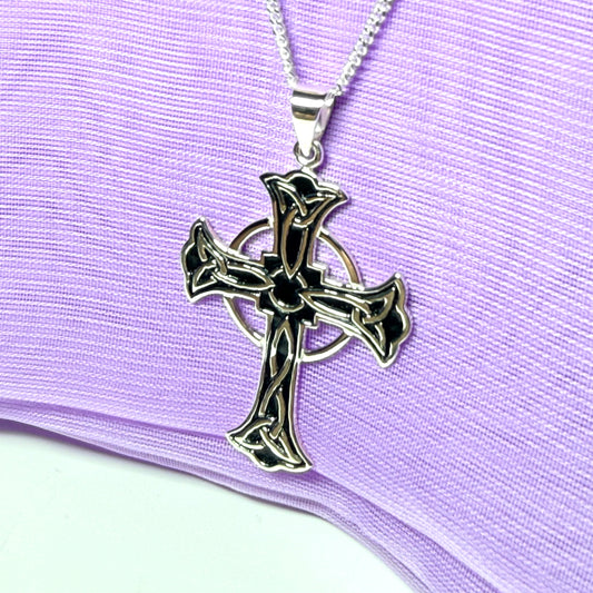 Enamelled Sterling Silver Celtic Cross Including Chain