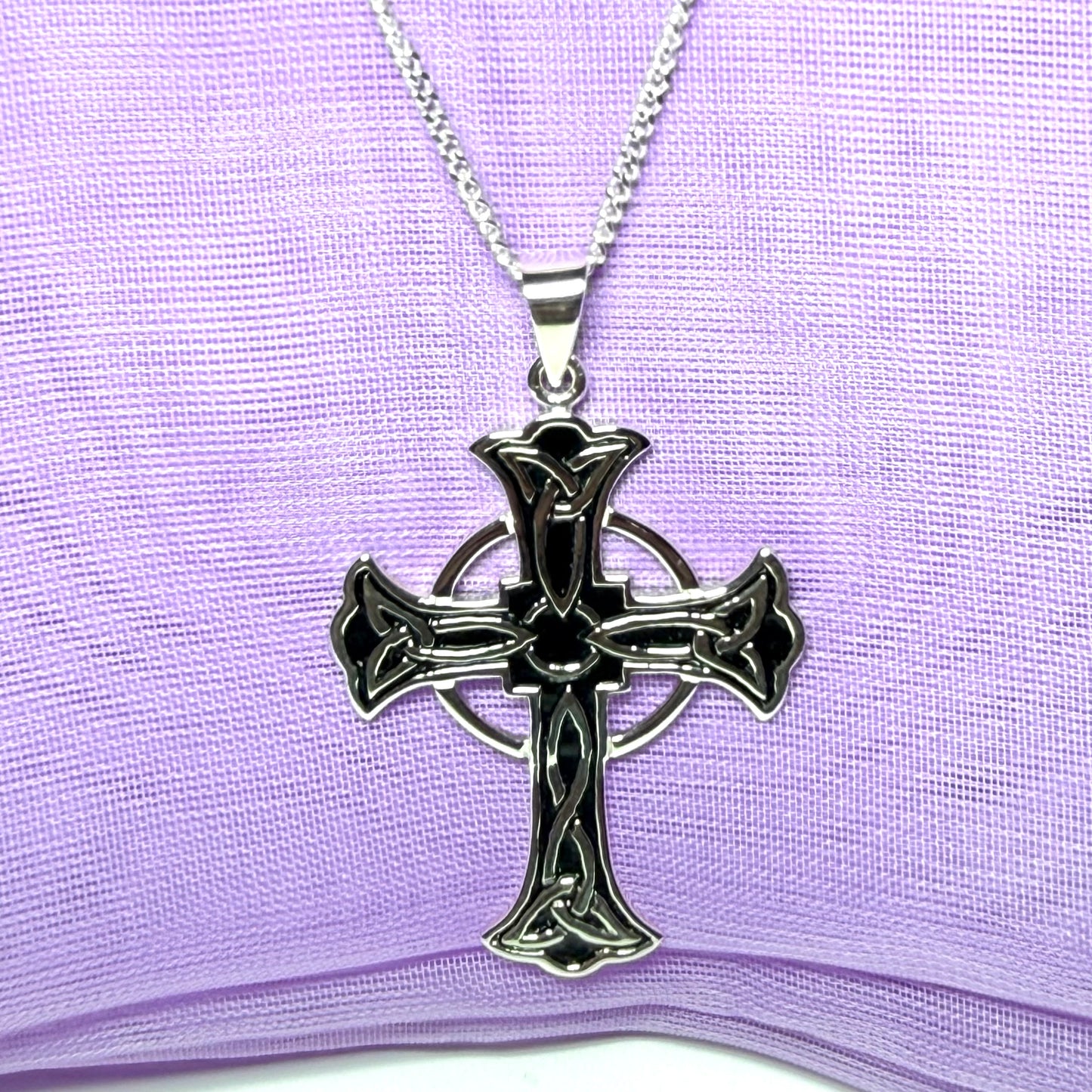 Enamelled Sterling Silver Celtic Cross Including Chain