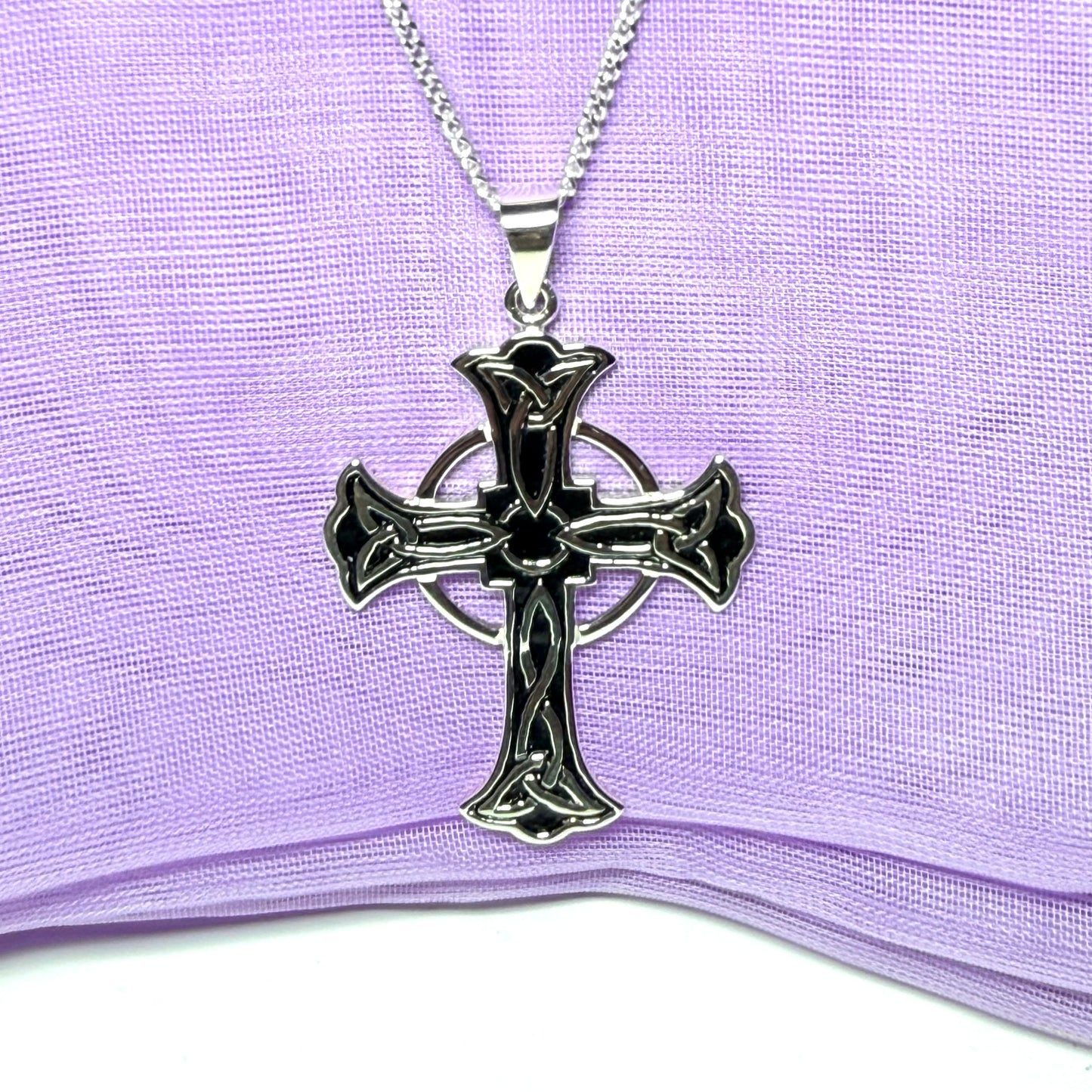 Enamelled Sterling Silver Celtic Cross Including Chain