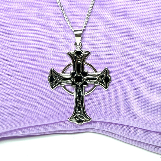 Enamelled Sterling Silver Celtic Cross Including Chain