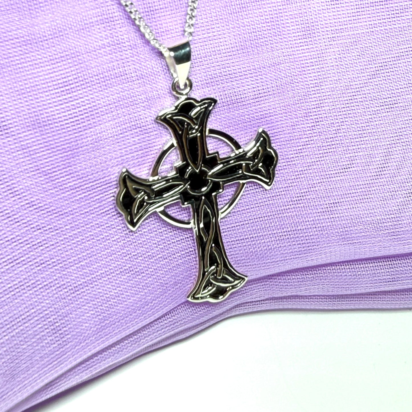 Enamelled Sterling Silver Celtic Cross Including Chain