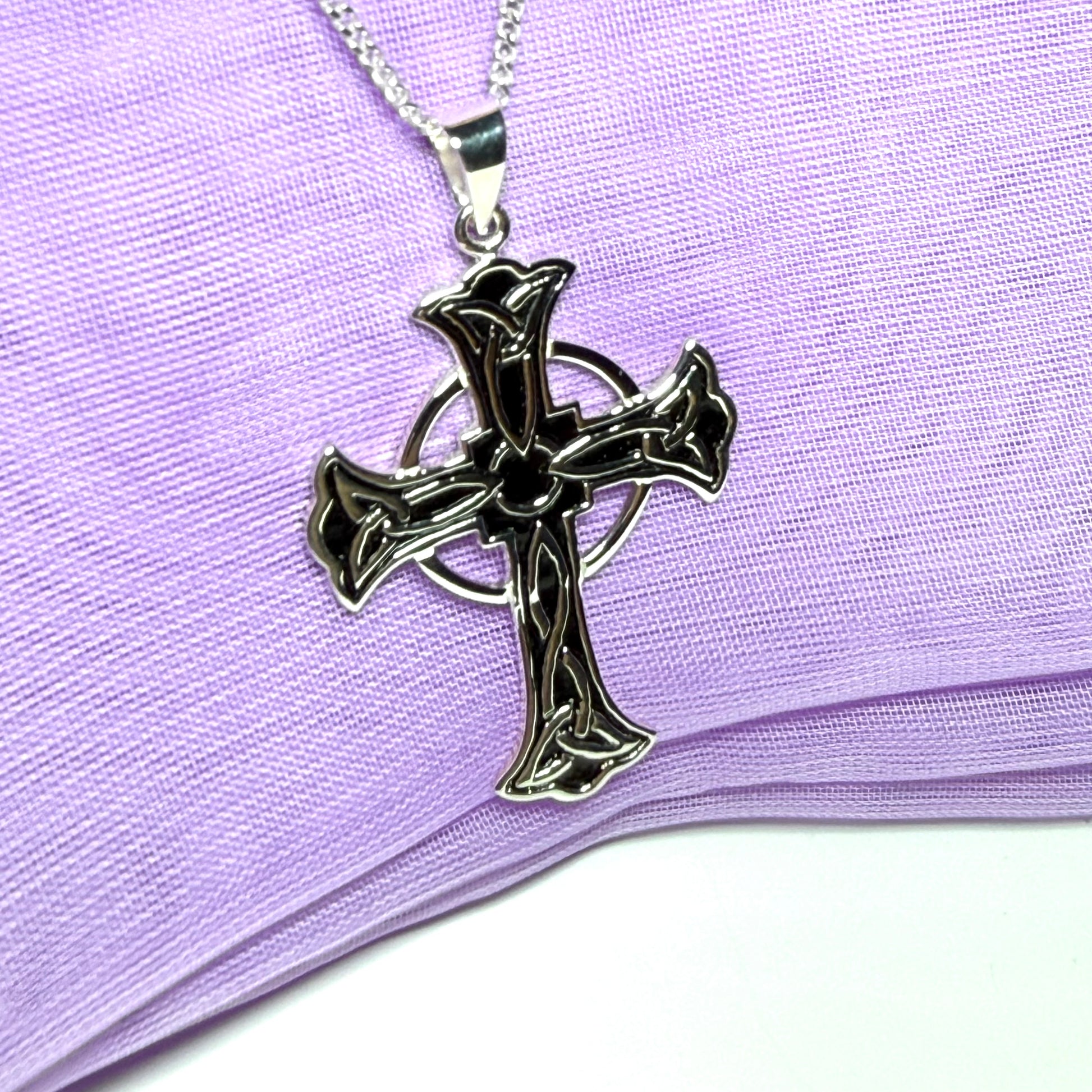 Enamelled Sterling Silver Celtic Cross Including Chain