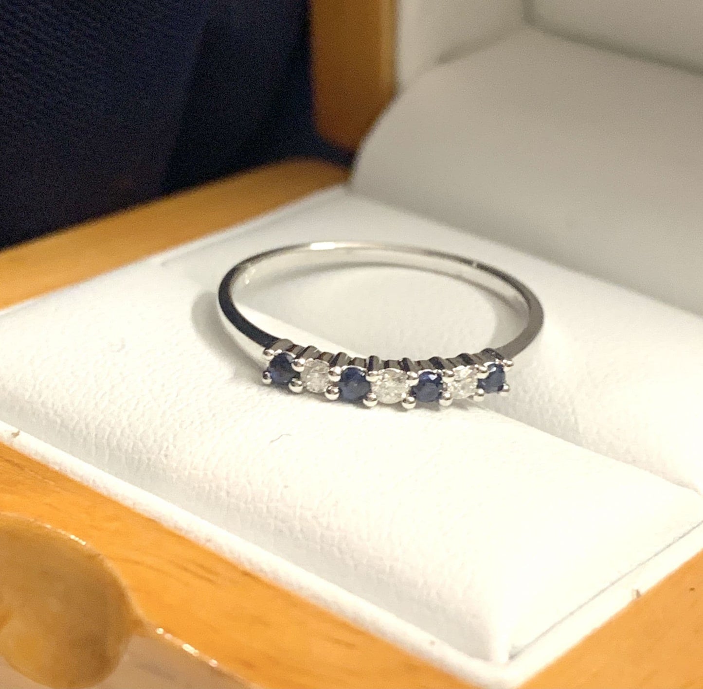 White Gold Blue Sapphire And Diamond Claw Set Eternity Ring