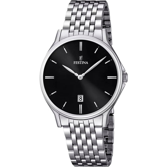 F16744/4 Festina Mens Stainless Steel Black Round Bracelet Watch Date Feature