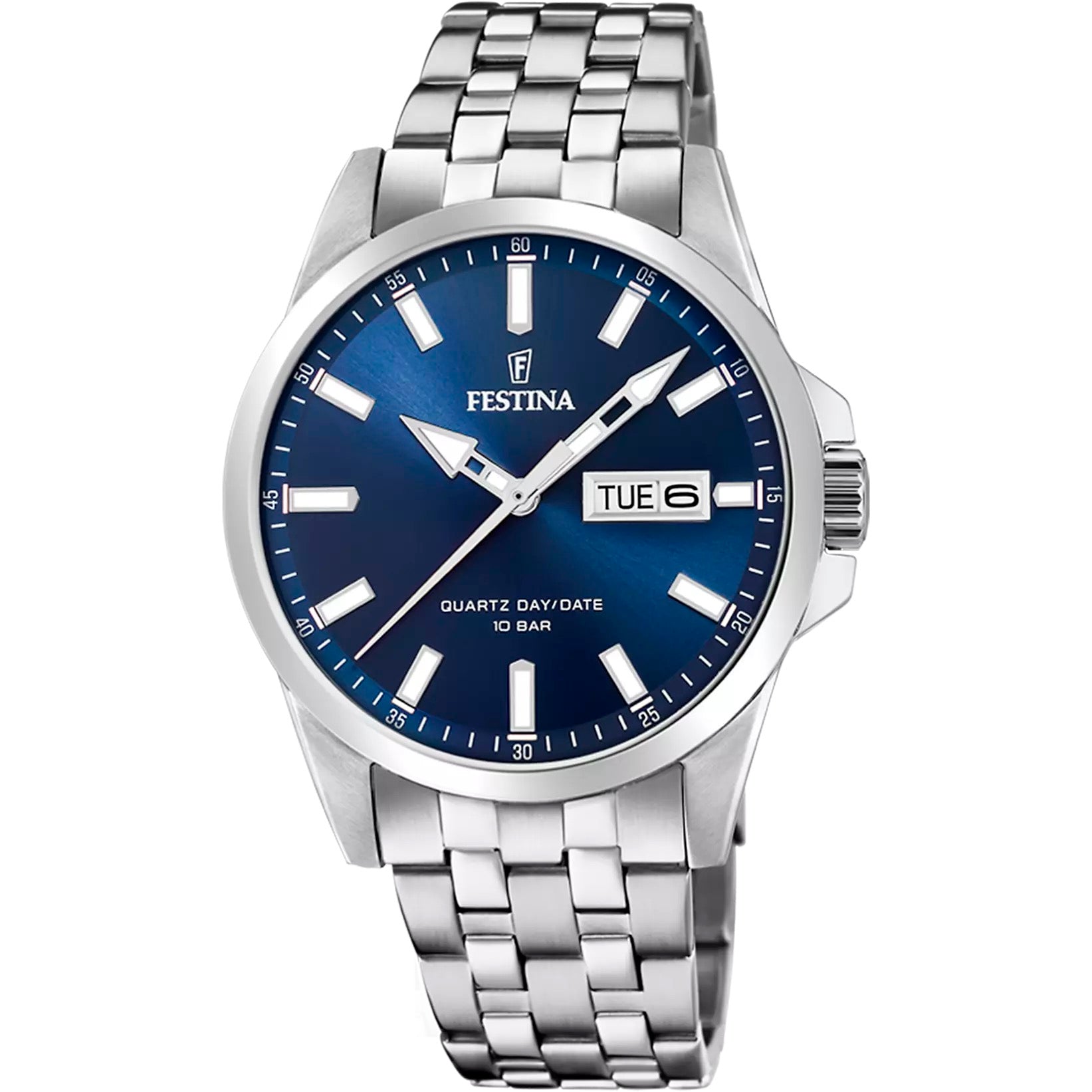 F20357/3 Festina Mens Stainless Steel Blue Round Bracelet Watch Day & Date Feature
