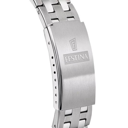 F20357/3 Festina Mens Stainless Steel Blue Round Bracelet Watch Day & Date Feature clasp