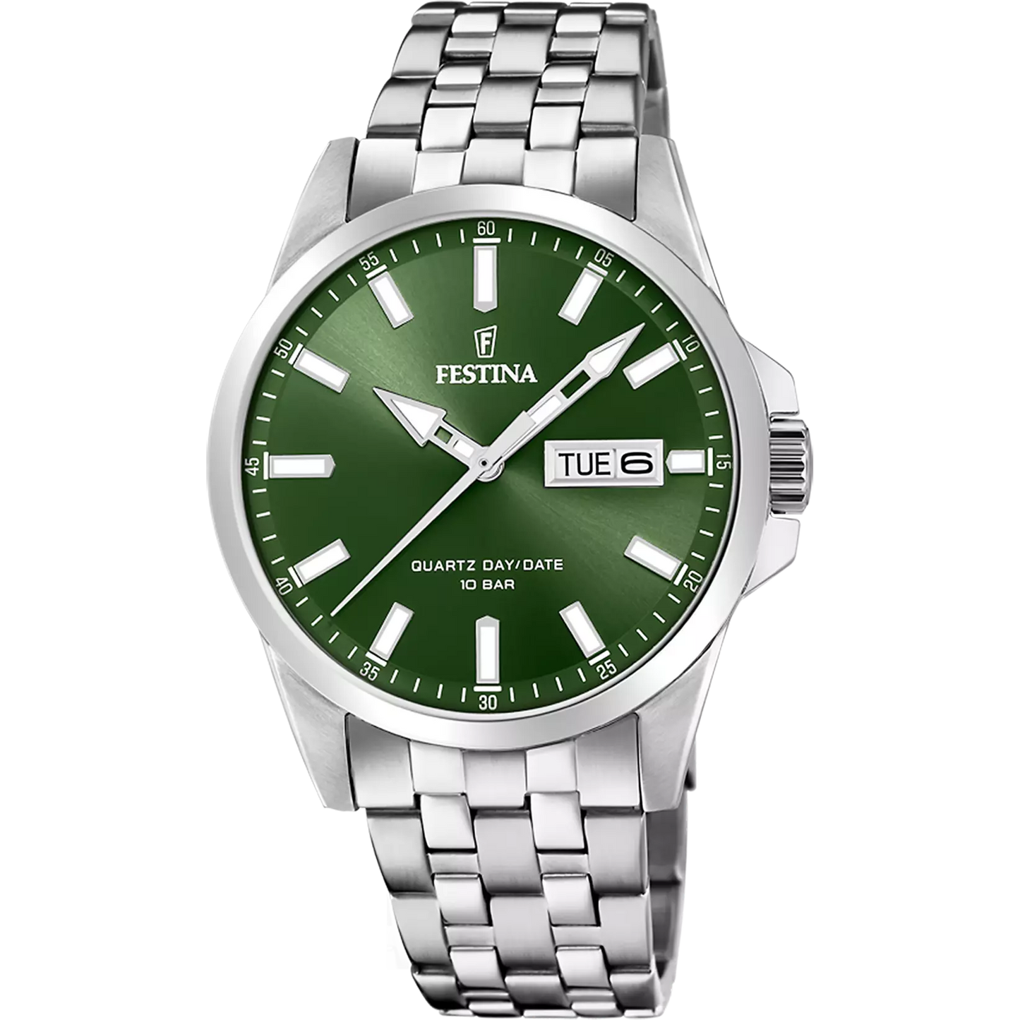 F20357/5 Festina Mens Stainless Steel Green Round Bracelet Watch Day & Date Feature