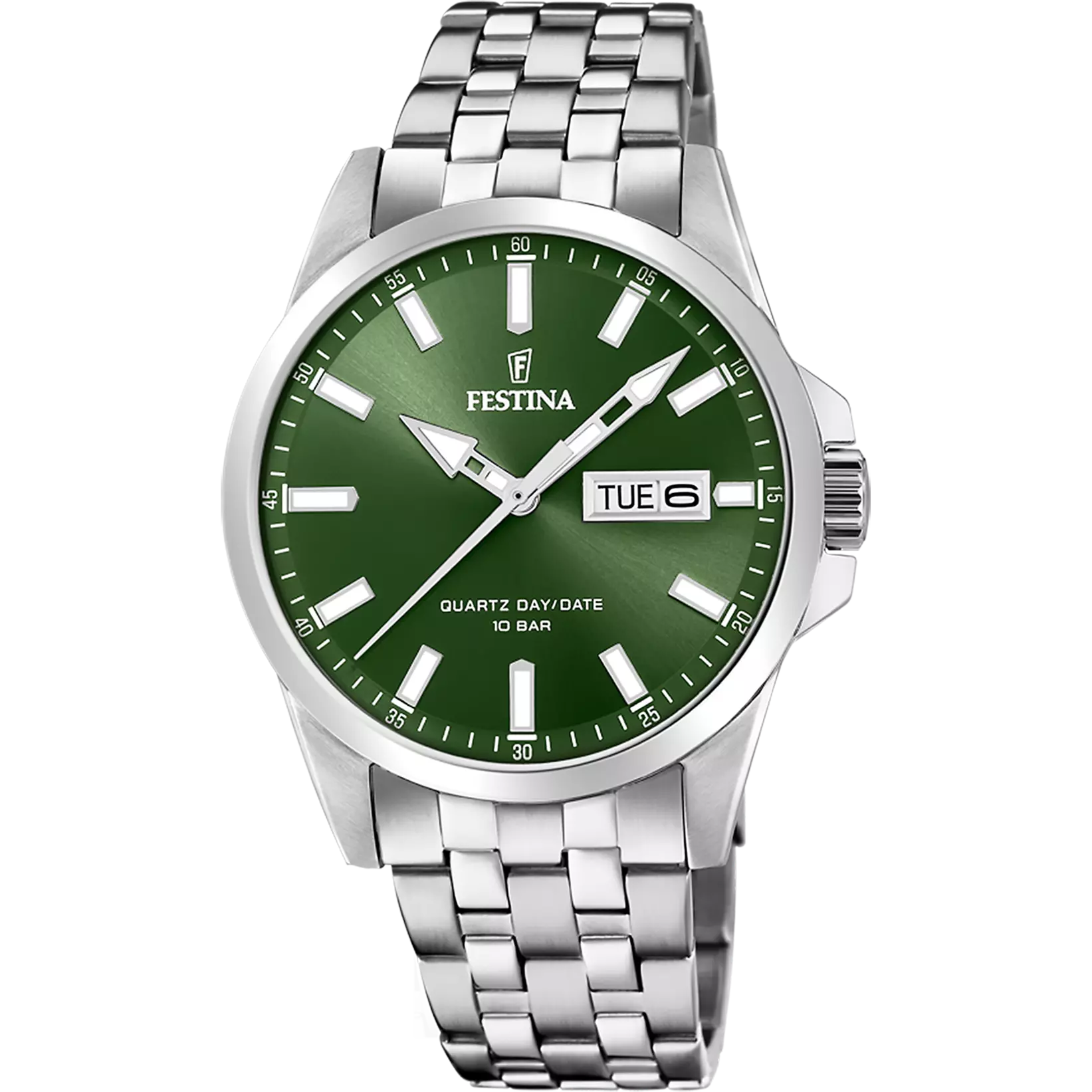 F20357/5 Festina Mens Stainless Steel Green Round Bracelet Watch Day & Date Feature