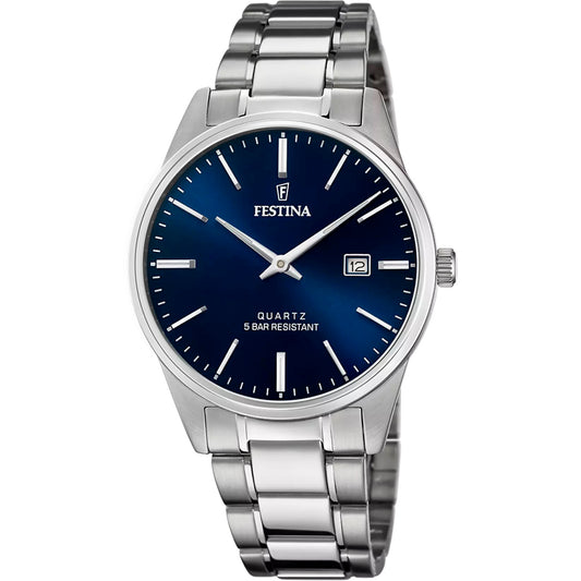 F20511/3 Festina Mens Blue Stainless Steel Round Bracelet Watch Date Feature