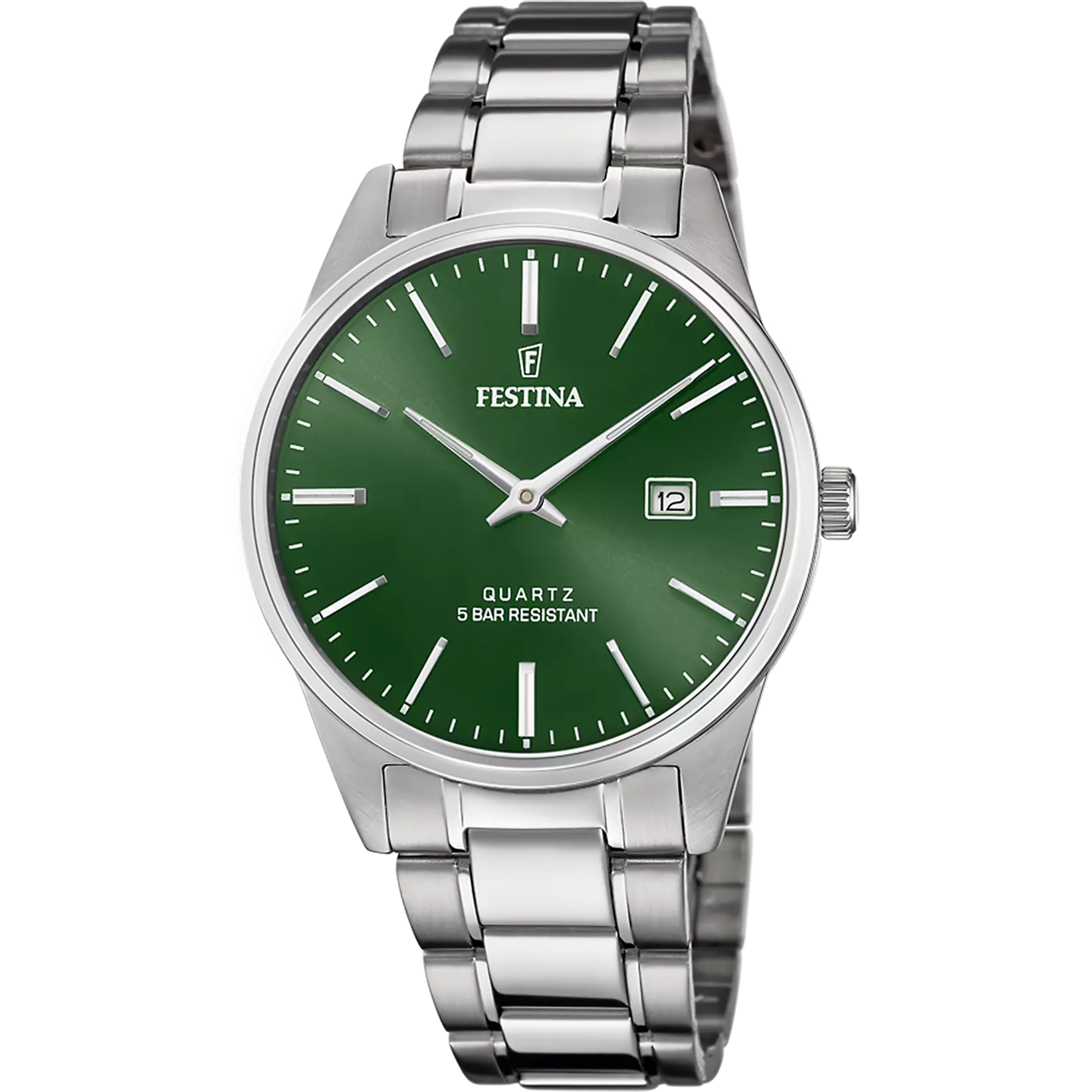 F20511/5 Festina Mens Stainless Steel Green Round Bracelet Watch Date Feature