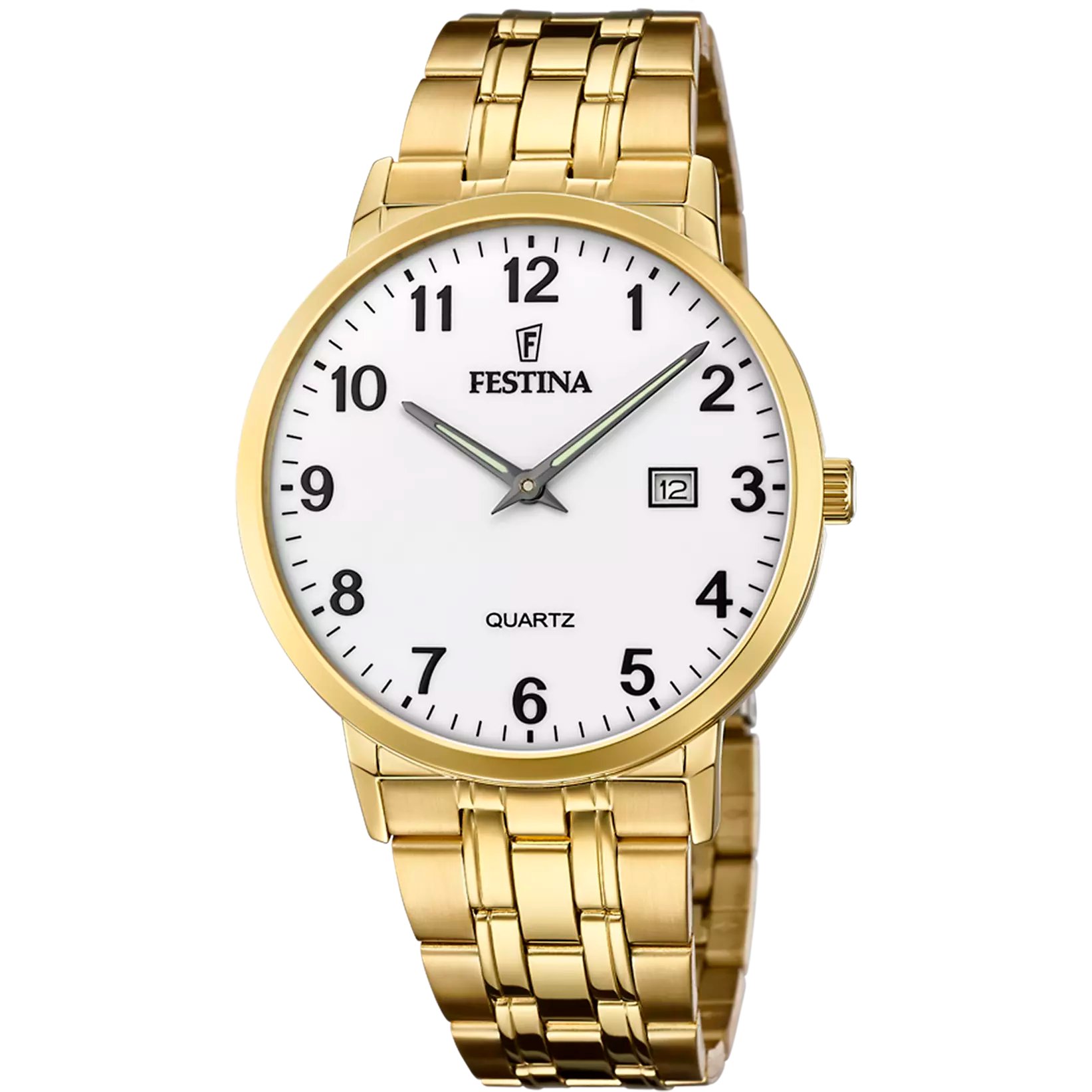 F20513/1 Festina Men’s Gold Plated Bracelet Watch Round White Arabic Clear Dial Date Feature