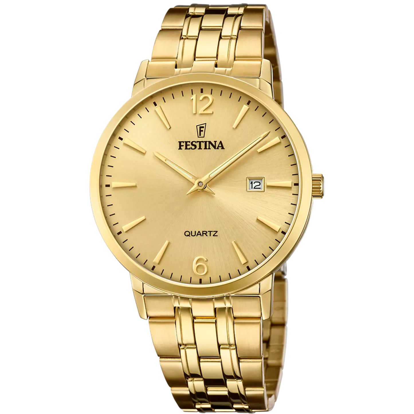 F20513/3 Festina Men’s Gold Plated Bracelet Watch Round Champagne Clear Dial Date Feature